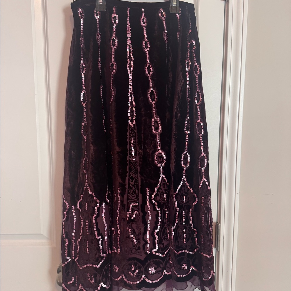 Whimsigoth Vintage Sequin Maxi Skirt in Dark Plum